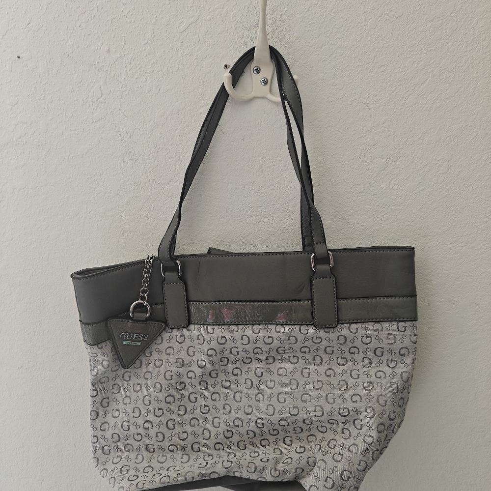 GUESS Grey Monogram Tote Shoulder Bag